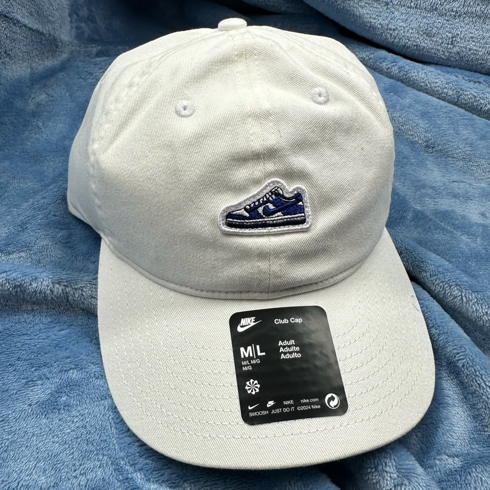 Nike White Cap with Navy Blue Sneaker Logo Adult Unisex M/L